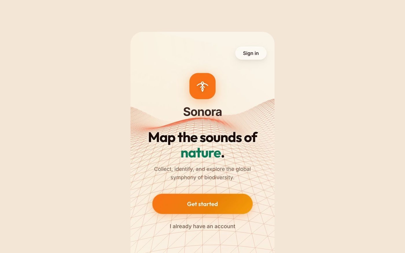 The Sonora app opening screen: map the sounds of nature